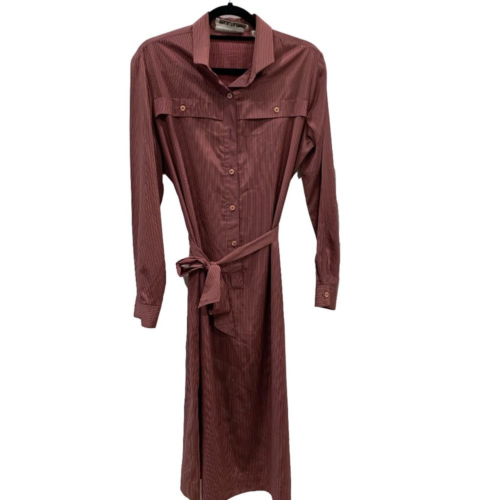 Vintage Lanvin Burgundy All Over Logo Print Belted Dress